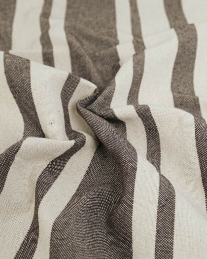 Toile de Coton Tissée à Rayures Café - Mercerine