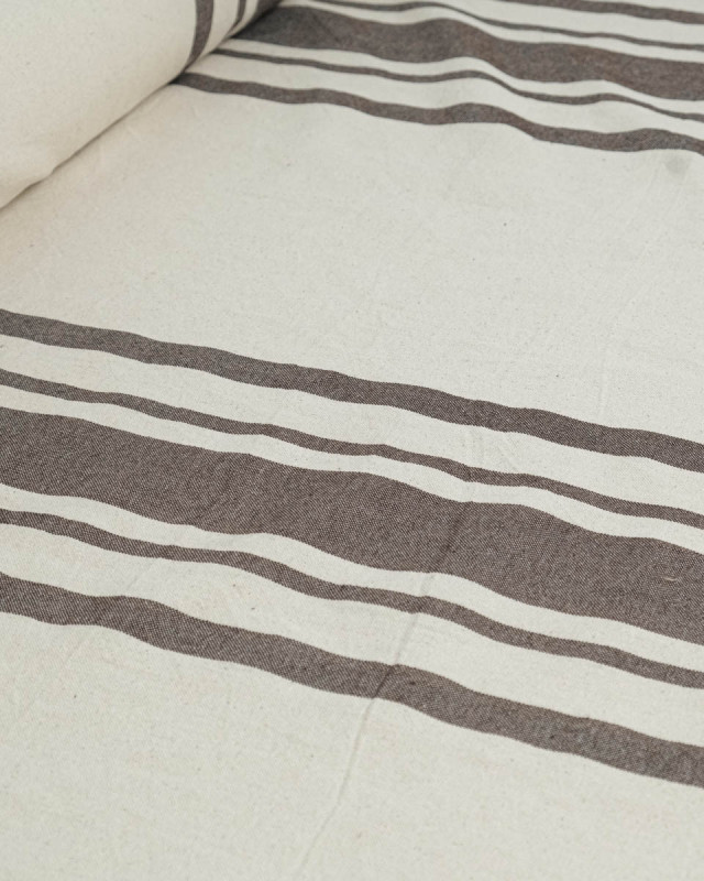Toile de Coton Tissée à Rayures Café - Mercerine