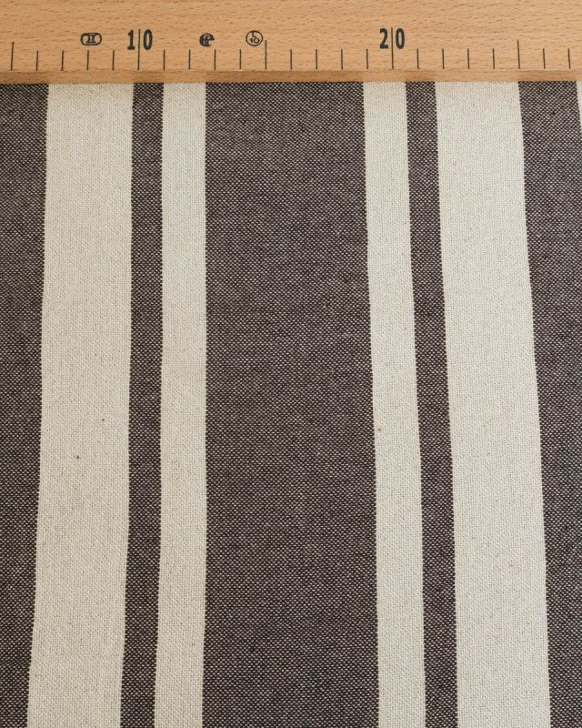 Toile de Coton Tissée à Rayures Café - Mercerine