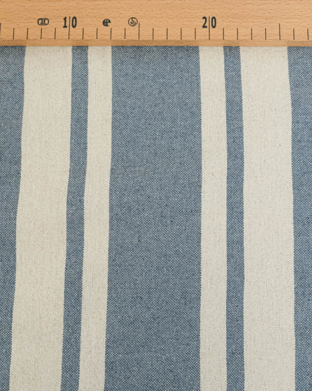 Toile de Coton Tissée à Rayures Bleu Jean - Mercerine