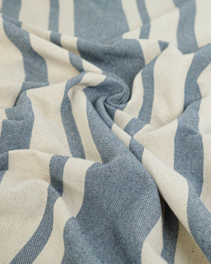 Toile de Coton Tissée à Rayures Bleu Jean - Mercerine