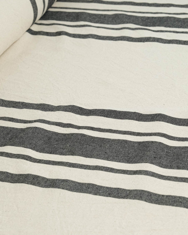 Toile de Coton Tissée à Rayures Noir - Mercerine