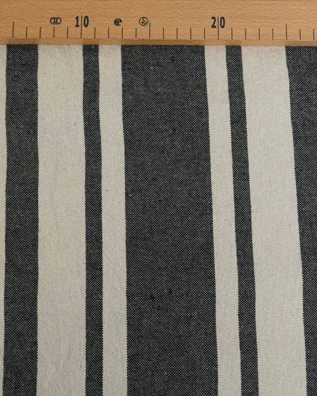 Toile de Coton Tissée à Rayures Noir - Mercerine