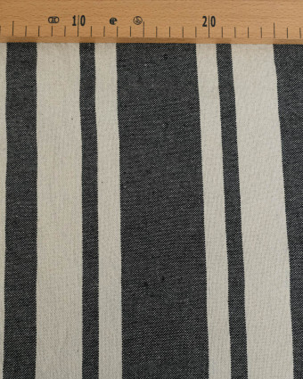 Toile de Coton Tissée à Rayures Noir - Mercerine