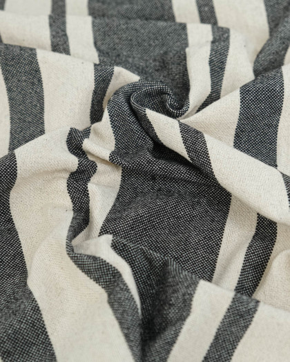 Toile de Coton Tissée à Rayures Noir
