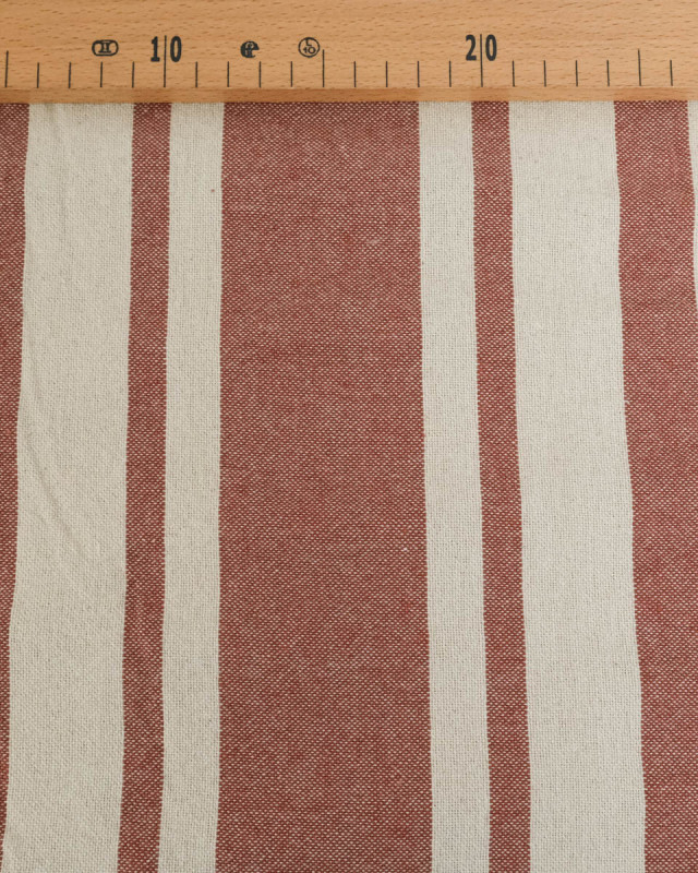 Toile de Coton Tissée à Rayures Terracotta - Mercerine