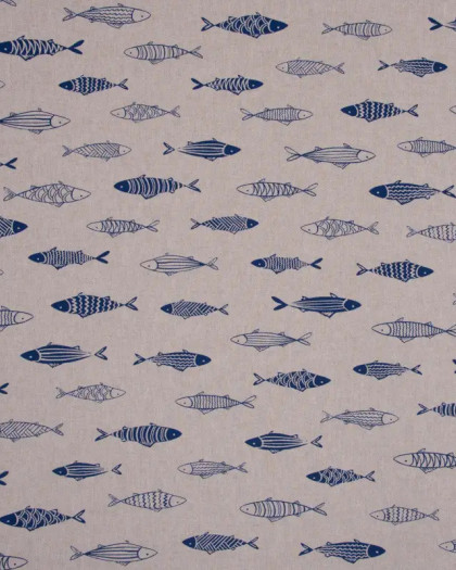 Tissu Effet Lin Digital Petits Poissons Bleus - Mercerine