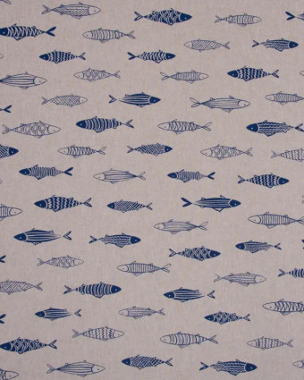 Tissu Effet Lin Digital Petits Poissons Bleus - Mercerine