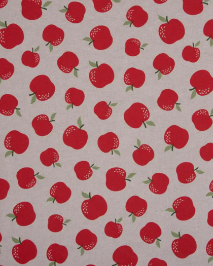 Tissu Effet Lin Pommes Rouges - Mercerine