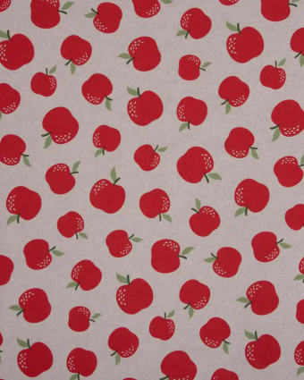 Tissu Effet Lin Pommes Rouges - Mercerine