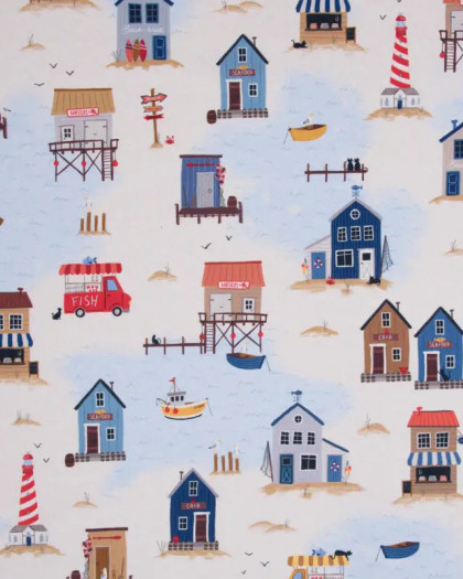 Toile Semi Panama Village Harbour Life - Mercerine