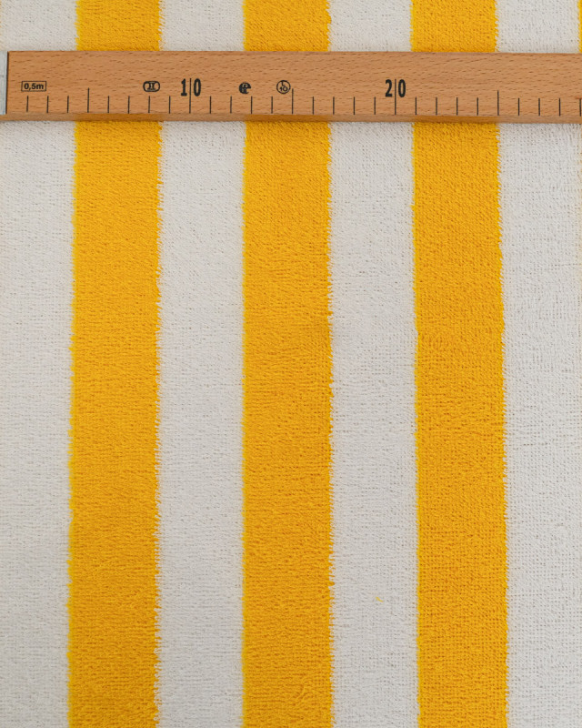 Tissu Eponge Larges Rayures Jaune et Ecru - Mercerine