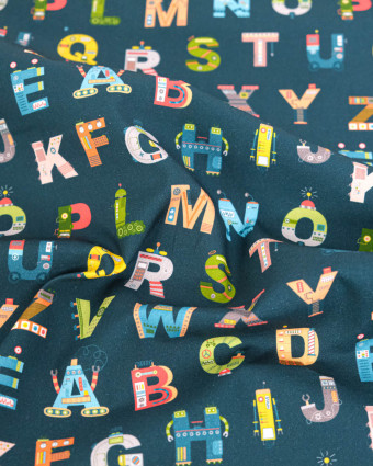 Popeline de Coton Imprimée Alphabet
