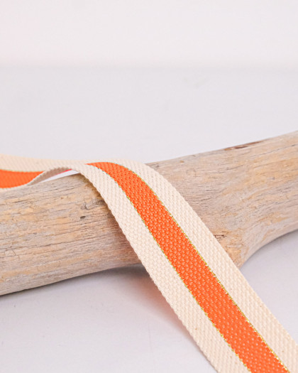 Sangle Coton Bicolore Orange Fluo Lurex Doré - Mercerine