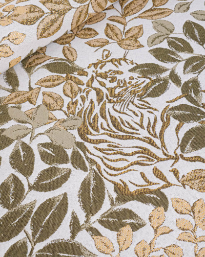 Tissu Jacquard Tigre Vert Or
