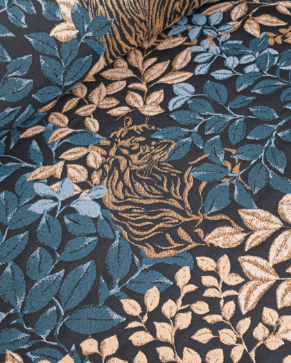 Tissu Jacquard Tigre Bleu Or - Mercerine
