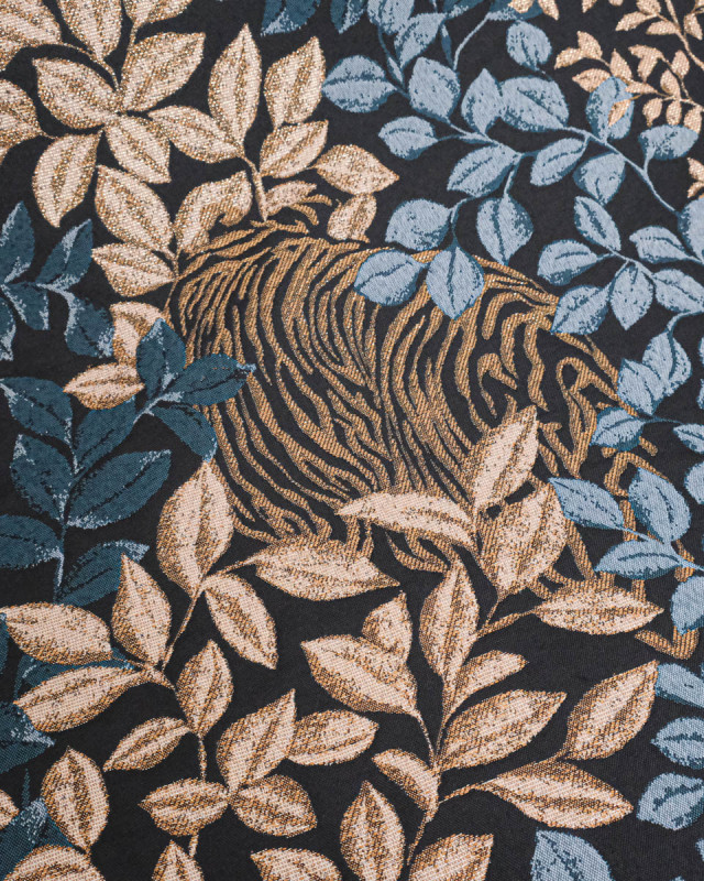 Tissu Jacquard Tigre Bleu Or - Mercerine