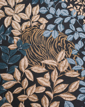 Tissu Jacquard Tigre Bleu Or - Mercerine