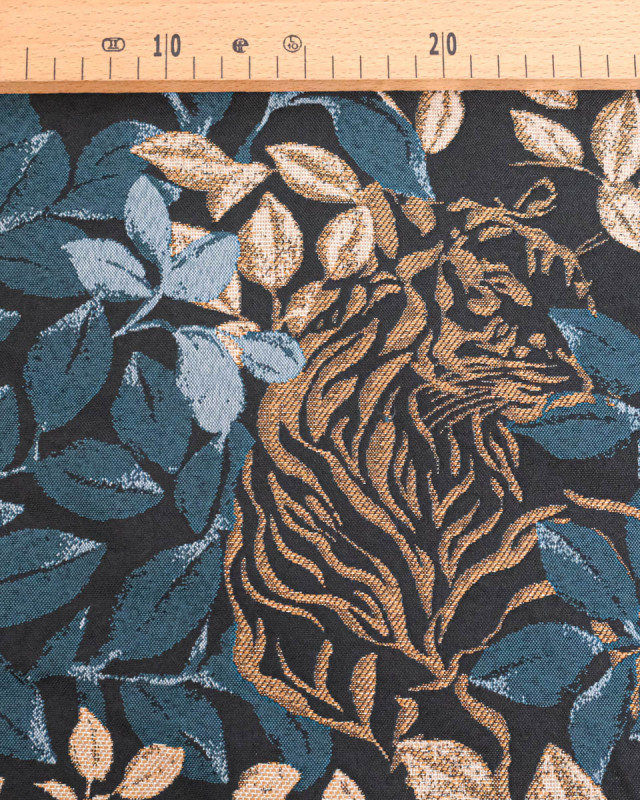 Tissu Jacquard Tigre Bleu Or - Mercerine