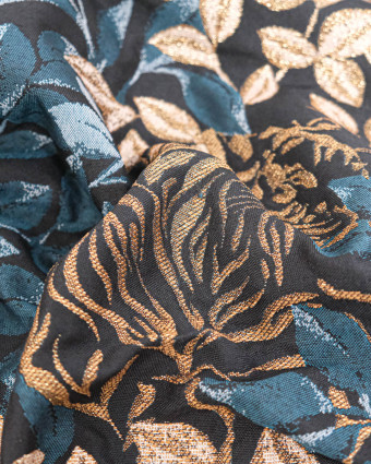 Tissu Jacquard Tigre Bleu Or - Mercerine