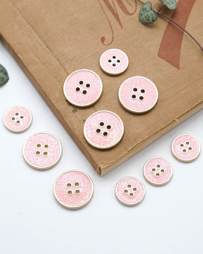 Bouton Paillettes et Tour Doré - Rose - Mercerine