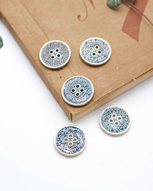 Bouton Paillettes et Tour Doré - Bleu - Mercerine