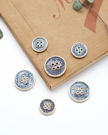 Bouton Paillettes et Tour Doré - Bleu - Mercerine