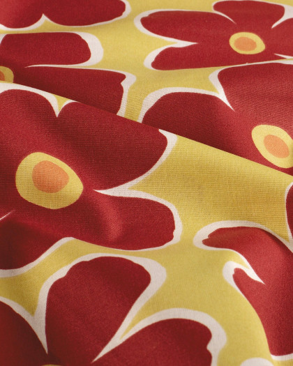 Popeline de Coton Motif Fleurs Rouges - Mercerine