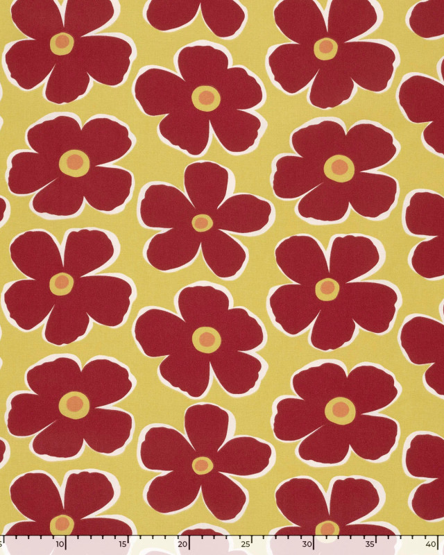 Popeline de Coton Fleurs Rouges - Mercerine