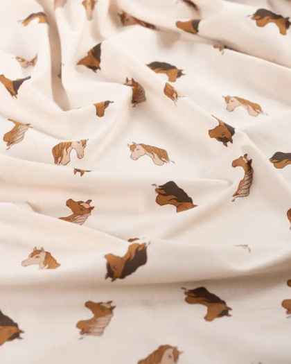 Tissu Jersey de Coton Sable Motif Cheval - Mercerine
