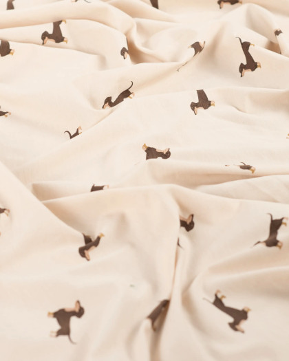 Tissu Jersey de Coton Sable Motif Teckel - Mercerine