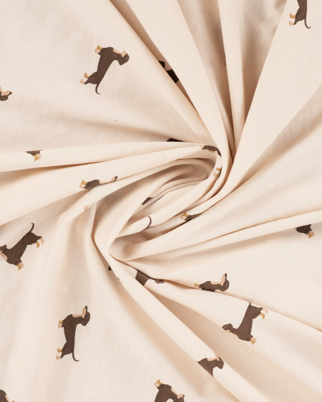 Tissu Jersey de Coton Sable Motif Teckel - Mercerine