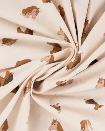 Tissu Jersey de Coton Sable Motif Cheval - Mercerine