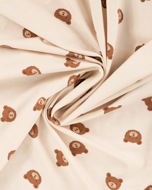 Tissu Jersey de Coton Sable Motif Nounours - Mercerine
