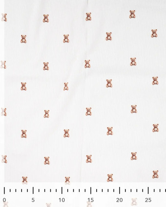 Tissu Jersey Côtelé Blanc Motif Petit Nounours - Mercerine