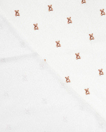 Tissu Jersey Côtelé Blanc Motif Petit Nounours - Mercerine