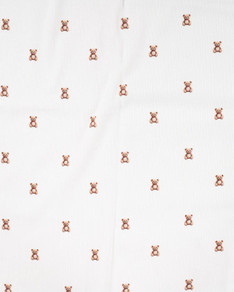 Tissu Jersey Côtelé Blanc Motif Petit Nounours - Mercerine