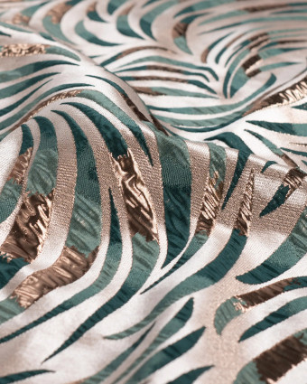 Tissu Jacquard Feuillage Pétrole Gold - Mercerine