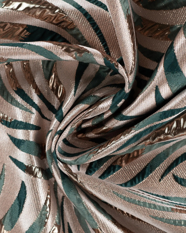 Tissu Jacquard Feuillage Pétrole Gold - Mercerine