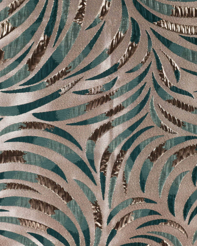 Tissu Jacquard Feuillage Pétrole Gold - Mercerine