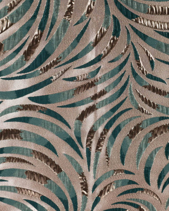 Tissu Jacquard Feuillage Pétrole Gold - Mercerine