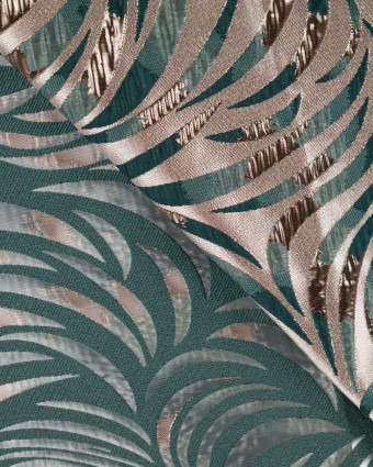 Tissu Jacquard Feuillage Pétrole Gold - Mercerine