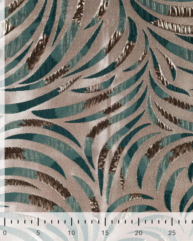 Tissu Jacquard Feuillage Pétrole Gold - Mercerine
