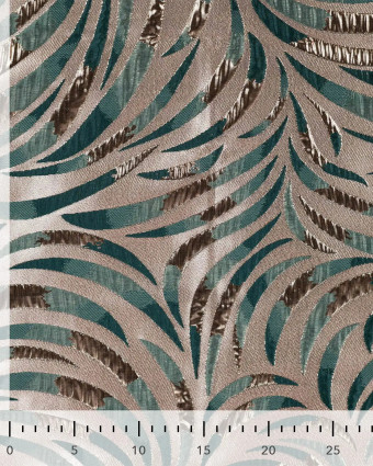 Tissu Jacquard Feuillage Pétrole Gold - Mercerine