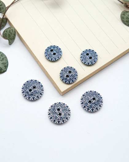 Bouton Rond Petite fleur - Bleu Marine