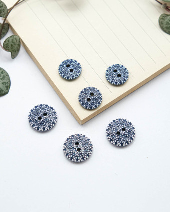 Bouton Rond Petite fleur - Bleu Marine
