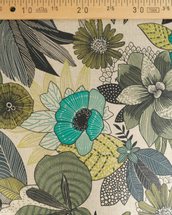 Tissu Enduit Hanoi Bleu Vert - Mercerine