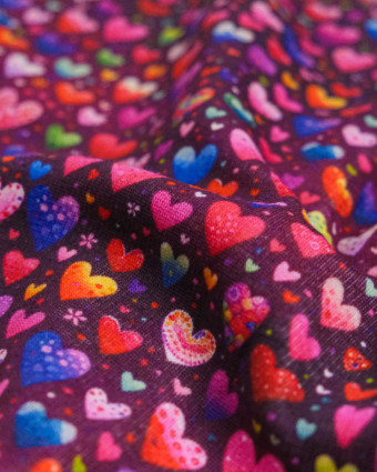 Tissu Sweat Imprimé Coeurs Multicolores Envers Doudou - Mercerine