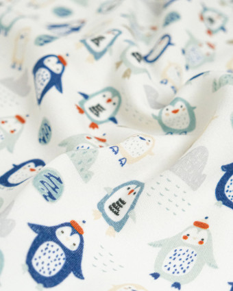 Tissu Sweat Imprimé Pingouins Envers Doudou - Mercerine