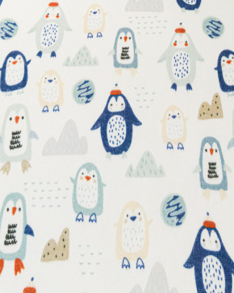 Tissu Sweat Imprimé Pingouins Envers Doudou - Mercerine